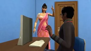 play La matrigna indiana sorprende il figliastro nerd a masturbarsi davanti al computer mentre guarda video porno || video per adulti || film porno