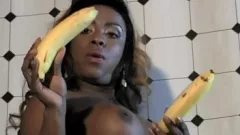 play Ebony Shemale AYSHA's Food Play and Anal Delights